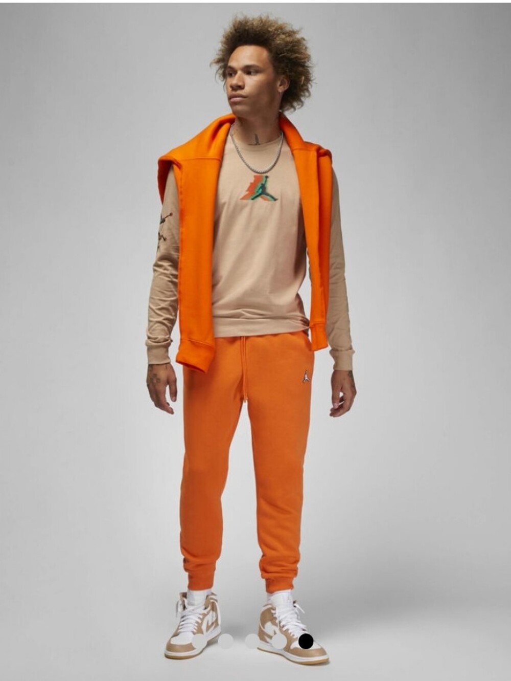 Jordan Men’s Tan Long-Sleeve Logo Tee with Multicolor Jumpman